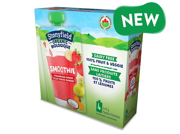 NEW Stonyfield Organic Fruit & Veggie Pouch Strawbana Smash Smoothie
