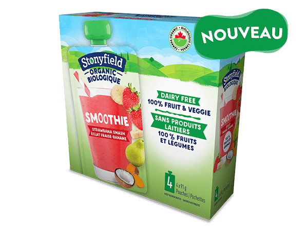 Nouveau Smoothie végétal Stonyfield Biologique Éclat Fraise-Banane